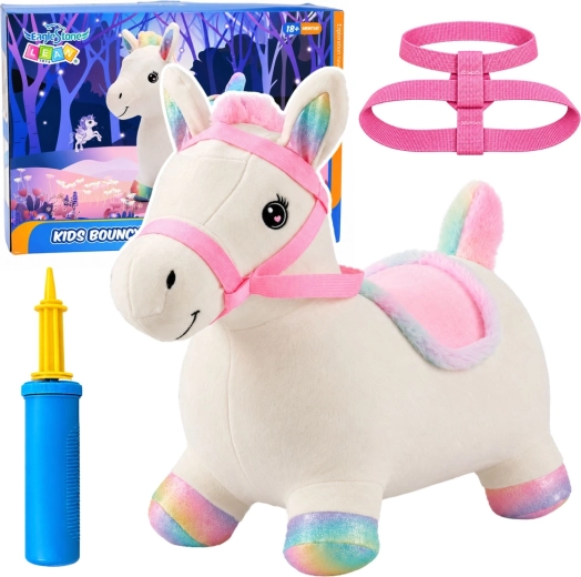 Unicornio hinchable de peluche para saltar, blanco, 60 cm