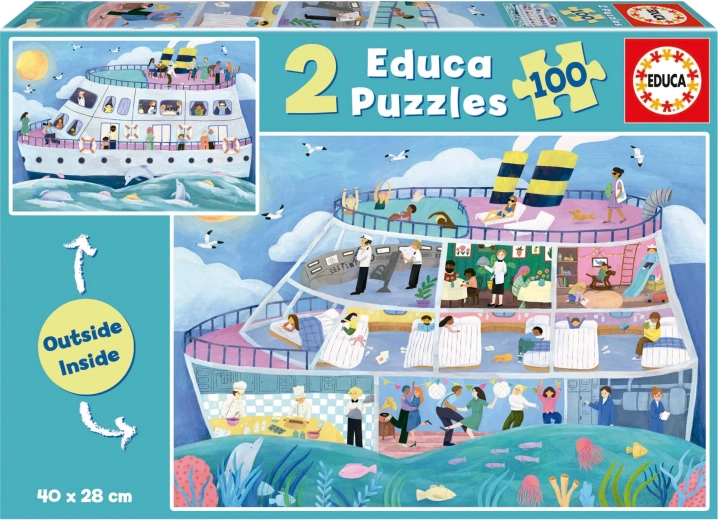 Educa puzzle Outside, Inside – barco de excursión 2×100 piezas