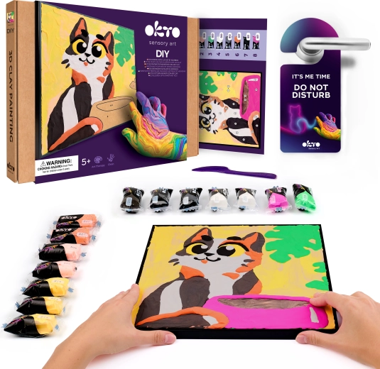 OKTO Gato con cuenco – kit artístico de pintura con pasta por números 29 × 29 cm