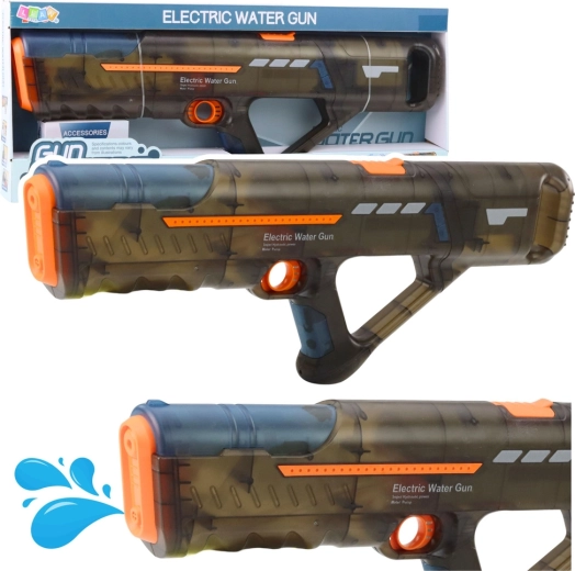Pistola de agua eléctrica con batería, negra transparente, 55 cm