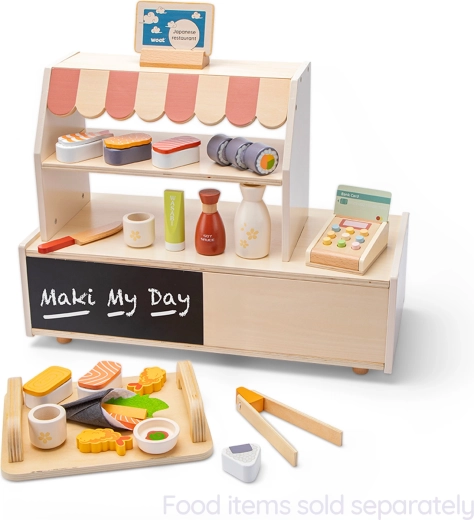 Puesto infantil de madera, mini restaurante