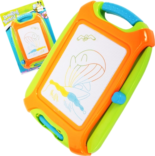 Pizarra magnética de dibujo a color con borrado deslizante 26,5 × 18,5 cm con asa