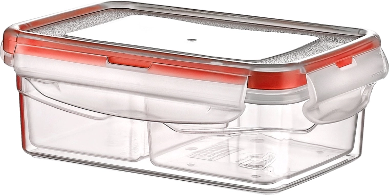 Caja rectangular de plástico para alimentos de 400 ml con cierres y tapa, con separador