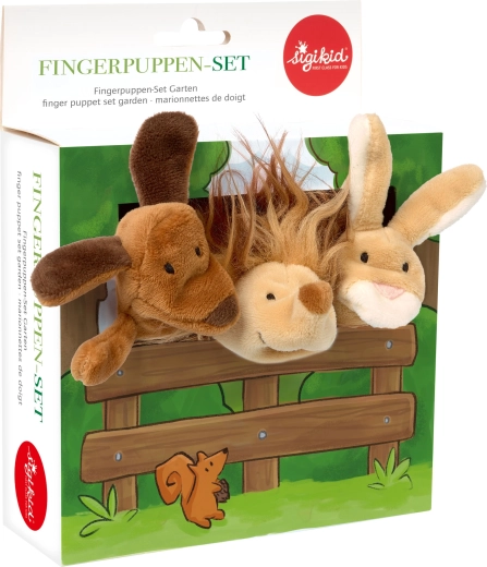 Sigikid set de marionetas de dedo de felpa: perrito, conejito y erizo