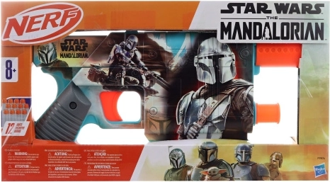 Pistola Nerf Star Wars The Mandalorian con cargador y 12 dardos