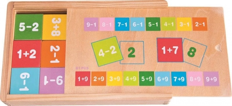 Tarjetas educativas de madera para sumar y restar