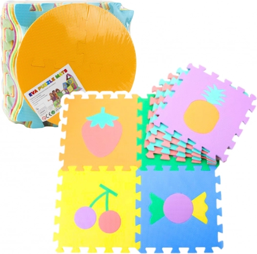 Alfombra educativa de espuma EVA suave – frutas y dulces, 16 piezas