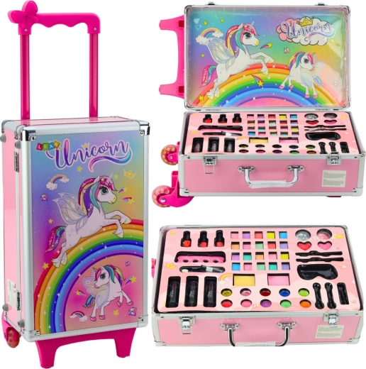 Set de cosmética infantil en maletín con ruedas unicornio rosa