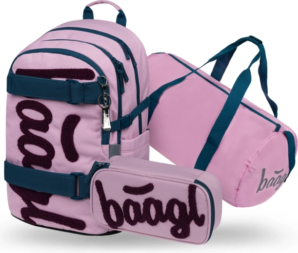 Baagl set 3 Skate Rose – mochila escolar, estuche y bolsa deportiva plegable GRS