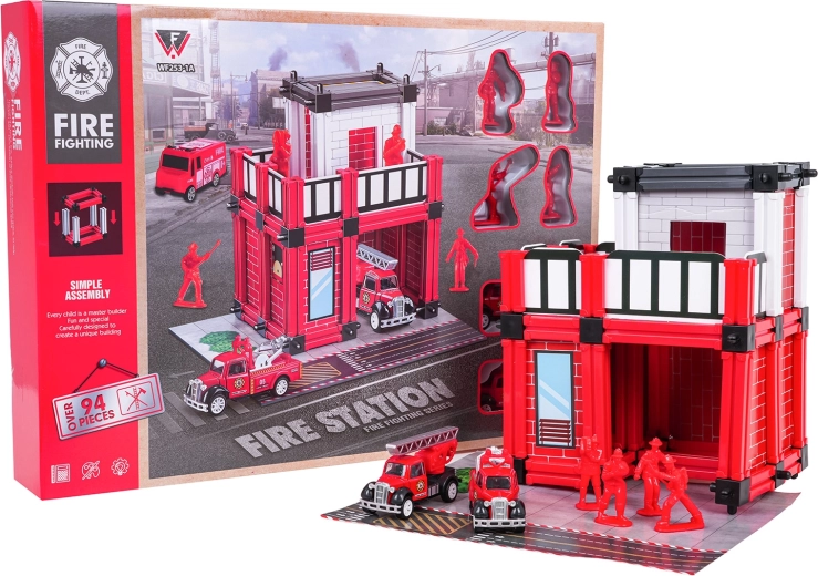 Garaje de bomberos con accesorios y figuras