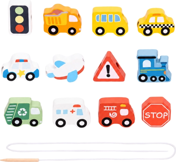 13 piezas de madera con temática de transporte