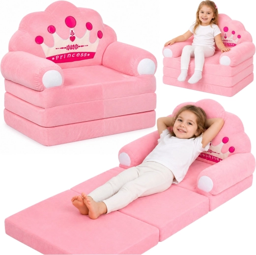 Sillón infantil plegable 2 en 1 princesa con corona rosa
