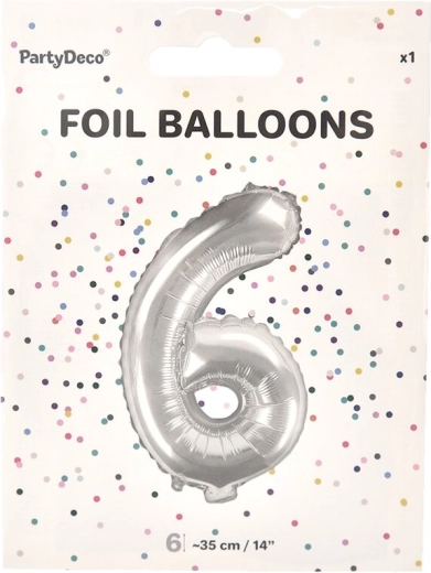 Globo de foil número 6 plateado 35 cm