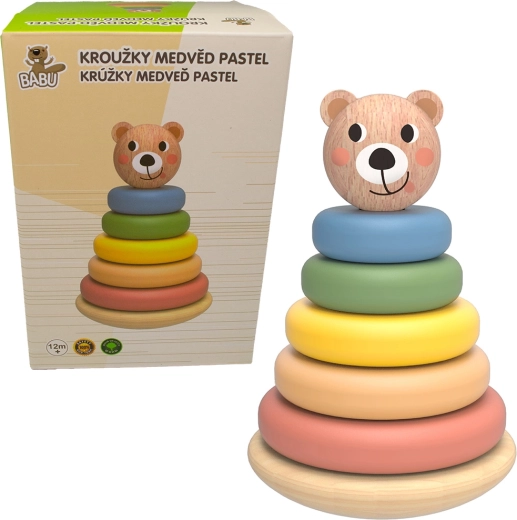 Babu pirámide apilable de madera con aros pastel, oso