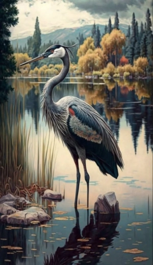 Pintura de diamantes Grulla en el lago 30 × 40 cm