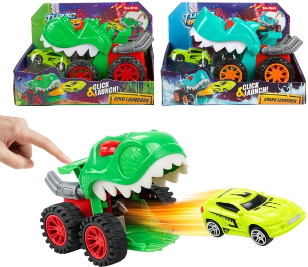 Coche dinosaurio lanzador con cochecito