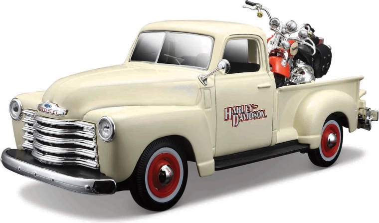 Maisto Harley-Davidson Custom – 1950 Chevrolet 3100 Pickup y 2001 FLSTS Heritage Springer 1:24