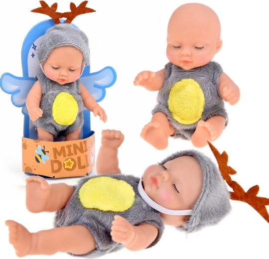 Mini muñeca bebé en disfraz de reno 11 cm