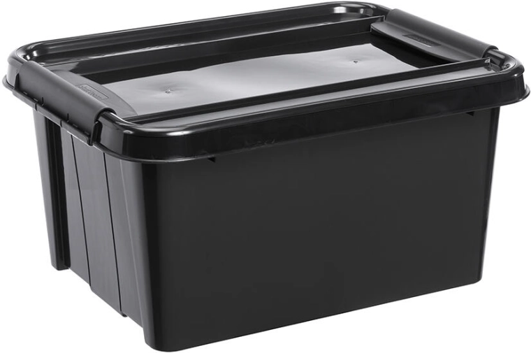 Caja de almacenamiento con tapa de 32 l de plástico reciclado, negra