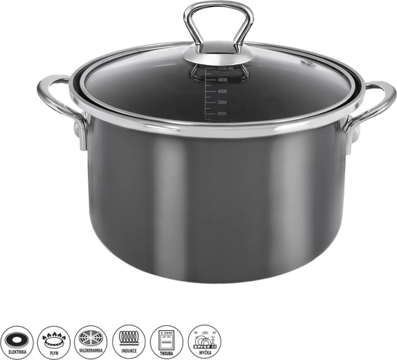 Olla METALIC Lem 5 l con tapa de vidrio