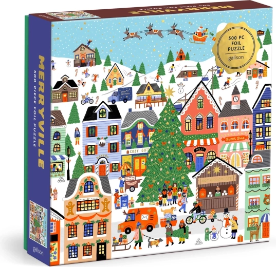 Puzzle metálico cuadrado Galison de un pueblo nevado, 500 piezas