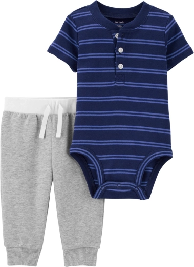 Set de 2 piezas Carter's para niños: body de manga corta y pantalones Blue Stripes – 3m