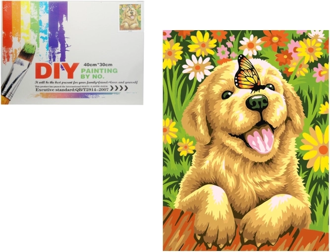Pintura por números – perrito con pajarita