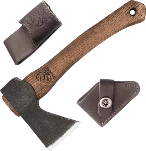 BeaverCraft AX1 hacha compacta de bushcraft con funda de cuero