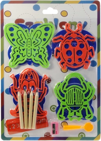 Plantillas de dibujo para niños: set de 8 plantillas con lápices de colores