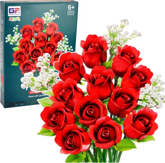 Set de construcción de ramo floral de rosas rojas y gypsophila, 952 piezas