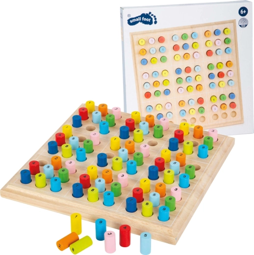 Sudoku de madera con cilindros de colores