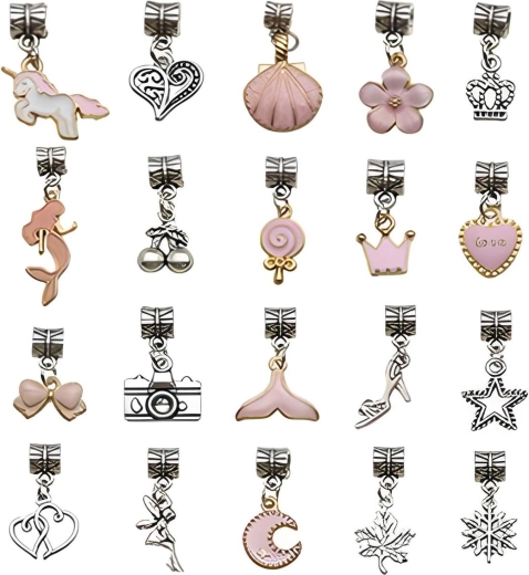 Cuentas y colgantes (charms) en tonos rosas
