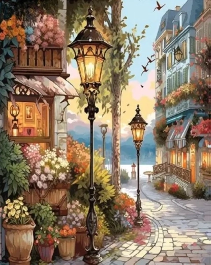 NORIMPEX Pintura por números Floristería bajo las lámparas 40 × 50 cm