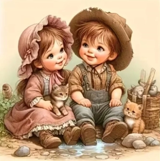 Norimpex pintura de diamantes niños del pueblo con gatitos 30 × 40 cm