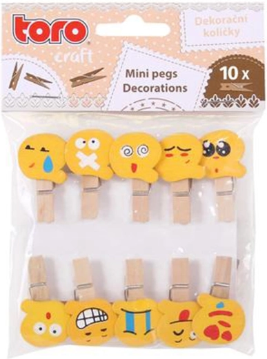 Pinzas decorativas de madera Toro con carita sonriente 10 uds.