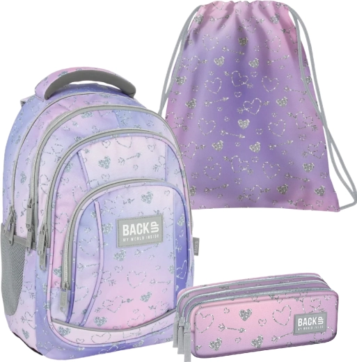 Set escolar BackUP Twinkle 3 en 1 (mochila, estuche, bolsa para zapatillas)