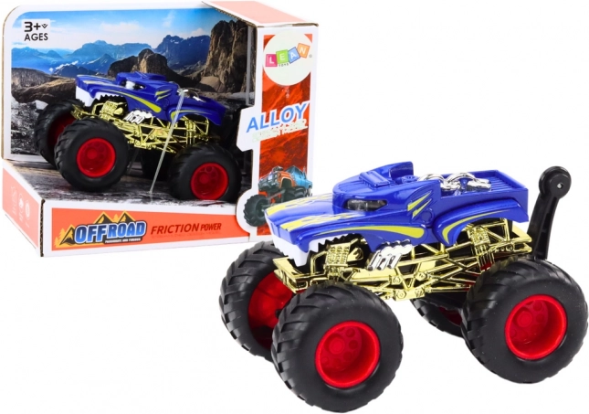 Coche todoterreno con grandes ruedas de goma – azul