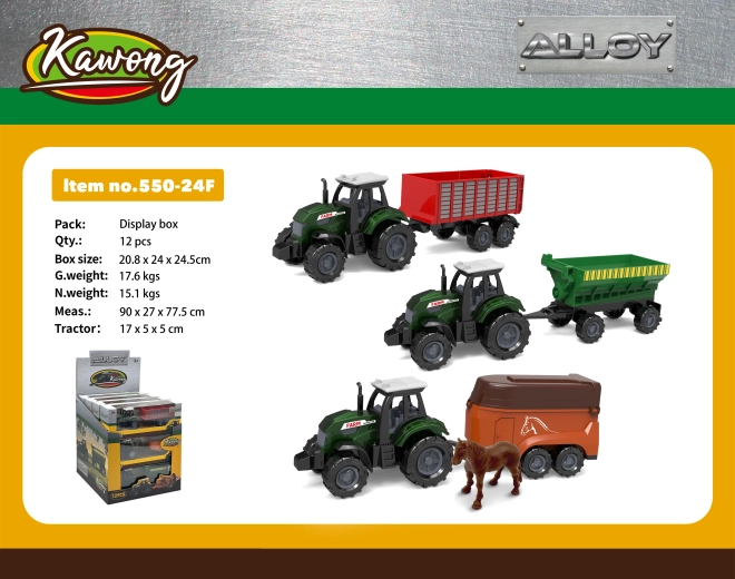 Tractor con remolque de metal y plástico 17 cm