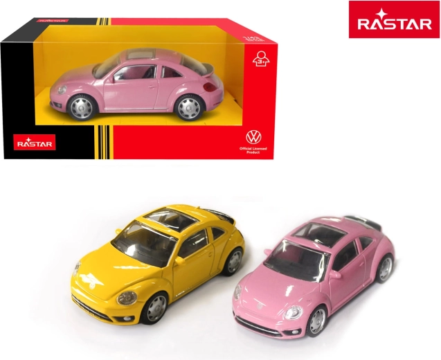 Modelo de coche metálico Rastar Volkswagen Beetle rosa 1:43