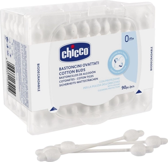 Bastoncillos de algodón Chicco con forma anatómica, 100% algodón, 90 uds