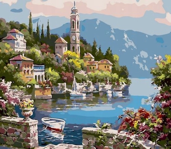 Norimpex pintura por números Ciudad junto al lago 40 × 50 cm