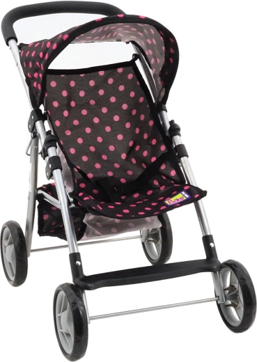Cochecito tipo golf para muñecas con cesta – Negro con lunares rosas