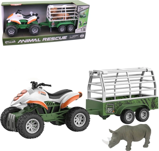 Set de juego rescate de animales – quad con propulsión por inercia con remolque, luz y sonido