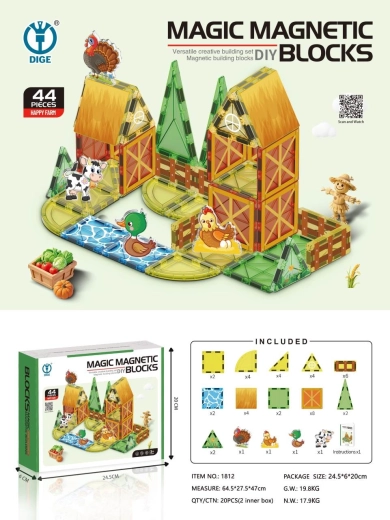 Juego de construcción magnético granja, 44 piezas