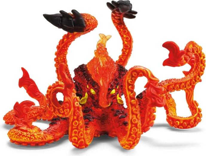 Kraken de fuego con tentáculos y ventosas