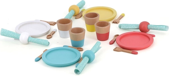 Set de comedor de madera para niños VILAC, 28 piezas