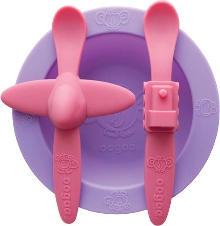 Juego de vajilla para niños Oogaa morada con rosa