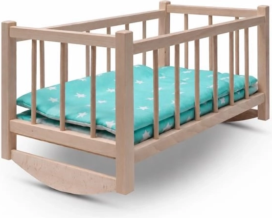 Baby Mix cuna/camita de madera para muñecas con ropa de cama Stars Mint - 1 pieza