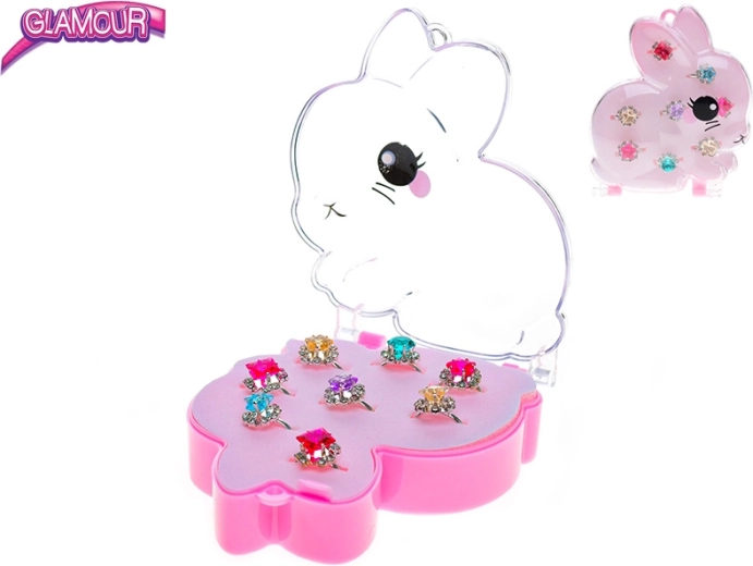 Glamour, set de anillos metálicos infantiles con piedrecitas, 8 piezas