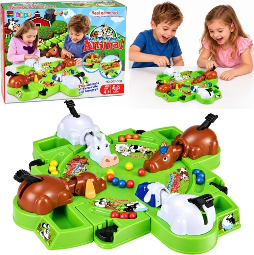 Juego familiar de granja Animalitos hambrientos con lanzadores de canicas